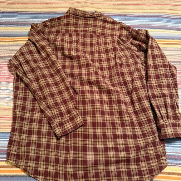 Duluth Trading Co Mens 2XLT Tall Plaid Flannel Long Sleeve Shirt Burgundy Tan - Picture 4 of 6